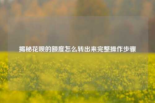 揭秘花呗的额度怎么转出来完整操作步骤